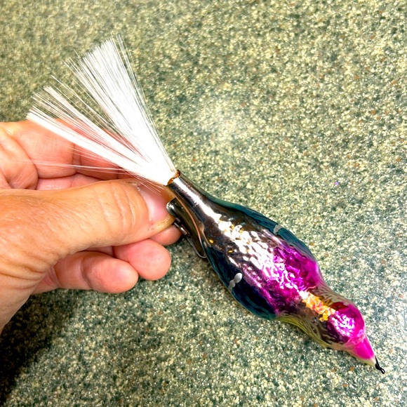 Vintage Glass Blown Bird Clip On Christmas Ornament with Tail - Picture 8 of 8